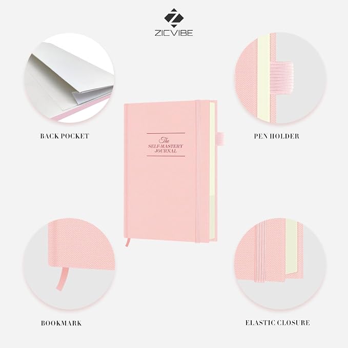 Self-Mastery Journal for Women - Gratitude Journal for Daily Reflection, Mindfulness, and Self-Care - Guided Manifestation Journals - Inspirational Goal Journals with Pen Holder (Pink)