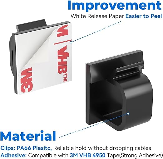 Cable Clips 100pcs with Strong Adhesive Tapes,Wire Holder Organizer Cord Management for Car Office and Home Black