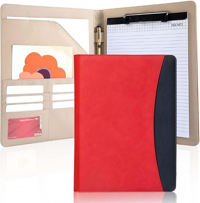PU Leather A4 Clipboard Portfolio, Resume Padfolio Business Case | Features 25 memo sheets & pen holder. Durable PU leather for job interviews, office meetings & travel. Professional & sleek.