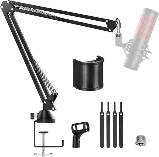 TONOR Microphone Boom Arm, Adjustable Microfono Stand Mic Arm with Extra-large Pop Filter, 3/8’’ and 5/8’’ Screwadapter, Equipment for Podcast, Recording, Streaming, 35 cm +35 cm, T10