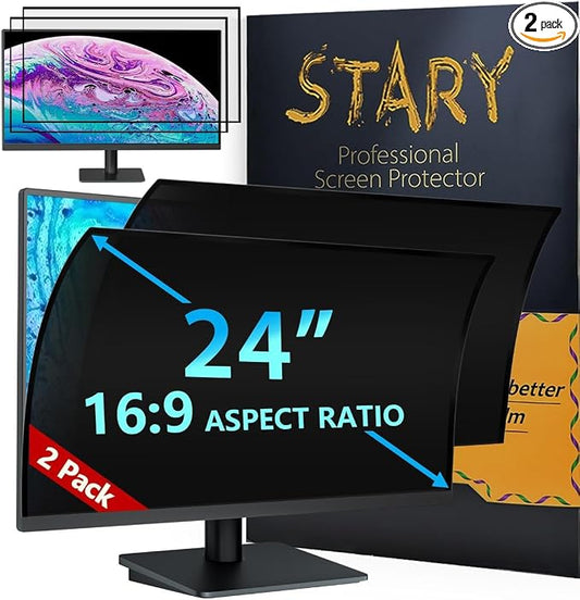 STARY 2-Pack 24 Inch Privacy Screen for Computer Monitor 16:9 Aspect Ratio, Eye Protection, Anti Blue Light, Glare Shield, Removable Black Blackout Anti Spy Desktop Security Private Filter