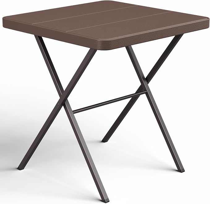 Folding Table, 27 Inch Square Folding Table, No Assembly Portable Camping Picnic Table, Heavy Duty Steel Frame Outdoor Coffee Table, Patio Card Table for Small Spaces, RV, Parties, 400 LBS Capacity