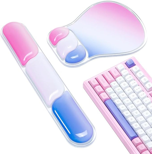 Ospelelf Mouse Pad with Wrist Rest Set Gel Ergonomic Keyboard Wrist Support Anti-Slip Rubber Bottom Office Women Desk Accessories for Computer, Laptop and Gaming, Pink and Blue