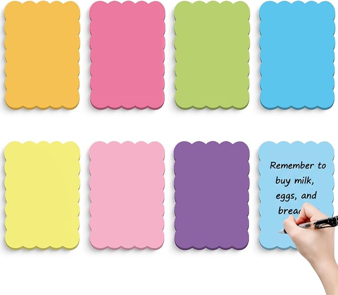 Eaasty 8 Pack 8 x 6 Inch Large Scalloped Sticky Notes Self Sticky Note Pads Cute Aesthetic Colorful Wavy for School Office Supplies, 30 Sheets/Pad, Total 240 Sheets(Bright Colors)