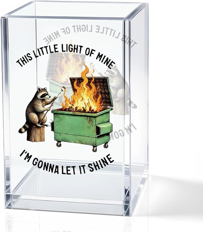 This Little Light Of Mine I'm Gonna Let It Acrylic Pencil Holder Cup | Cosmetic Holde, Funny Raccoon Dumpster Fire Pen Holder Gifts For Women Men Friends HR Doctor, Office Gifts for Coworkers