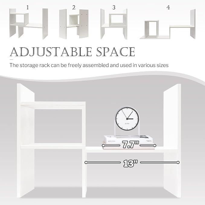 Jerry & Maggie - Desktop Organizer Office Storage Rack Adjustable Wood Display Shelf | Birthday Gifts - Toy - Home Decor | - Free Style Rotation Display - True Natural Stand Shelf (White) | Wooden Desk Organizer, Cute Dorm & Cubicle Decor. Stores Makeu...