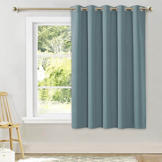 NICETOWN Room Darkening Curtains for Bedroom, Greyish Blue Thermal Insulated Drapes 63 inches Long for Small Shack Window (1 Panel, 70" Wide per Panel)