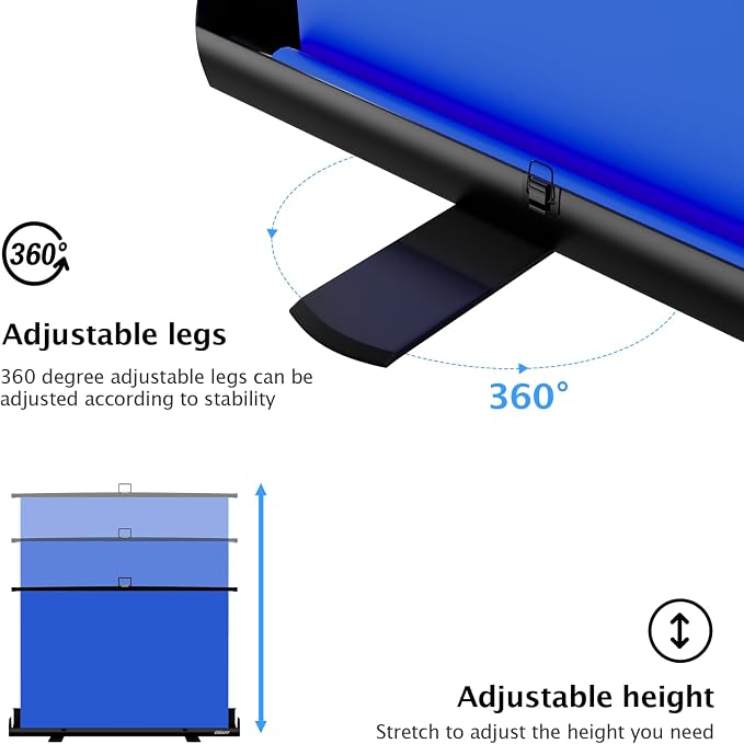 EMART 58x74in Collapsible Blue Backdrop Screen, Retractable Chroma Key Panel for Photo Background Removal, Portable Wrinkle-Resistant Backdrop with Stand for Streaming, Photographic Studio, TikTok