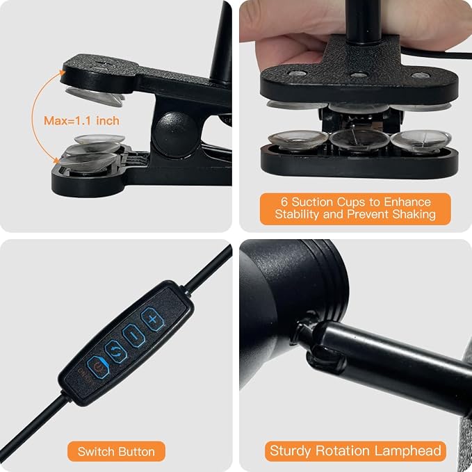 LUJOLUMIN Clip Lamp, Mini Portable 360° Rotation Clamp on Lamp for Bed/Bedside Headboard/Table/Bunk/Desk/Shelf, 3 Color Temperature Options, 10 Dimmable Brightness Levels for Reading (5W) | Metal Clamp Desk Light, 3 Color Temperatures and 10 Brightness...