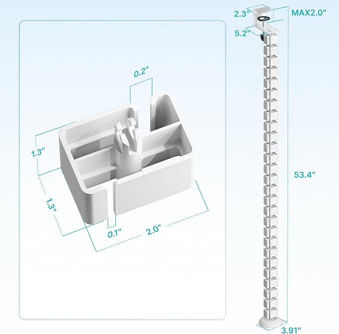 PEGZONE Under Desk Cable Management Spine – Flexible Cable Snake Organizer for Standing Desk, No Drill Clamp-on Vertebrae Wire Management for 0.4"-2" Table, White
