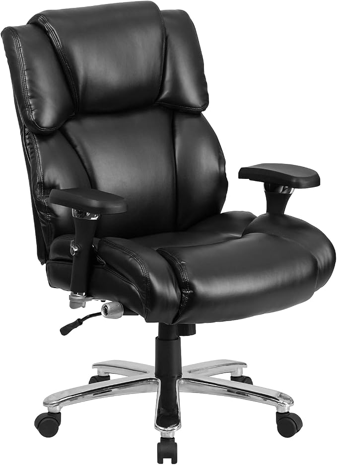 Flash Furniture Hercules Series 24/7 Intensive Use LeatherSoft Swivel Office Chair, Ergonomic High-Back Executive Chair with Padded Seat/Arms, Black