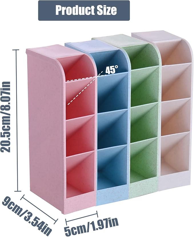 4-Grid Vertical Desk Organizer, Plastic Pen Holder | Pencils & Markers & Pens | Multifunctional Stationery Caddy | School Home Office(Blue)