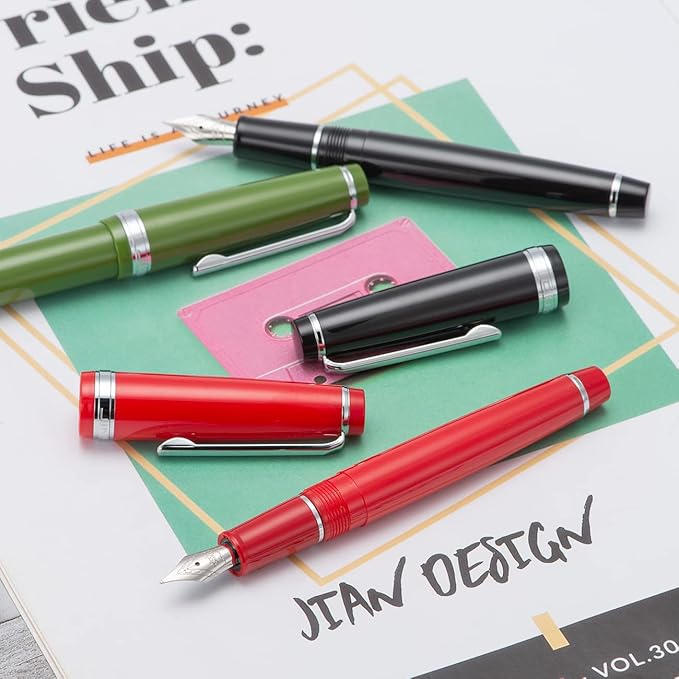 Jinhao 82 Avocado Green Acrylic Fountain Pen, Iridium Fine Nib Classic Design Smooth Writing Pen with Ink Converter (Silver Trim)