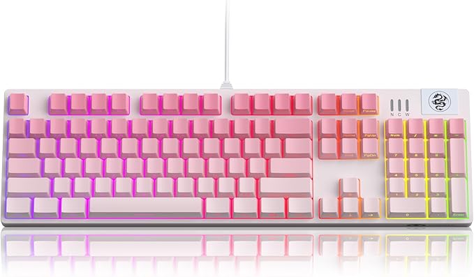 MageGee MK-Storm Mechanical Gaming Keyboard, 104 Keys Wired Light Up Keyboard with Linear Red Switch, RGB Backlit, Side Printed Keycaps, N-Key Rollover for Laptop, Desktop, PC (Gradient Pink)
