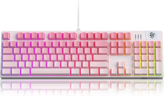 MageGee MK-Storm Mechanical Gaming Keyboard, 104 Keys Wired Light Up Keyboard with Linear Red Switch, RGB Backlit, Side Printed Keycaps, N-Key Rollover for Laptop, Desktop, PC (Gradient Pink)