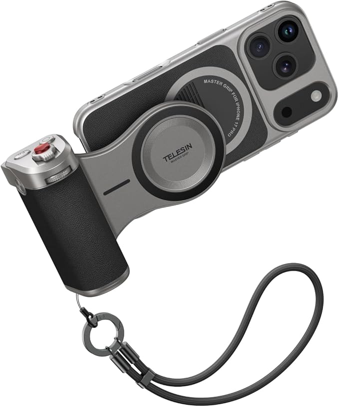 TELESIN Master Grip Universal for iPhone/MagSafe, Magnetic Phone Camera Grips Kit Built-in 3200mAh Battery - Wireless Charging - DSLR Style Handle Holder -【Graphene Case Only for iPhone 17 Pro】