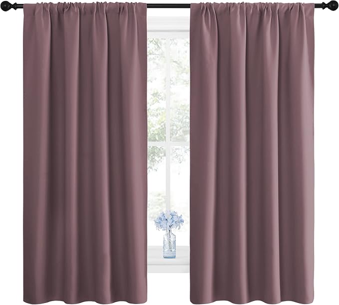 NICETOWN Blackout Curtains for Living Room, Darkening Window Curtain Panels, Easy-Care Solid Thermal Insulated Draperies/Drapes for Daughter Room (Dry Rose, 2 Panels, 42 by 63)