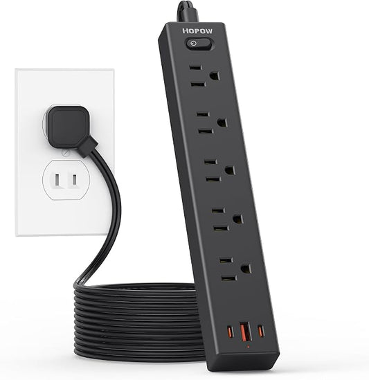 HOPOW 2 Prong Power Strip, 2 to 3 Prong Outlet Adapter with Polarized Plug, 1700J Surge Protector, 6ft Two Prong Extension Cord, 5 AC Outlets & 3 USB(5V 3.4A Max), Wall Mount for Non-Grounded Outlet