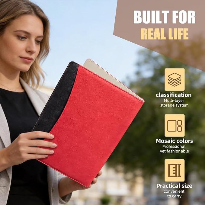 PU Leather A4 Clipboard Portfolio, Resume Padfolio Business Case | Features 25 memo sheets & pen holder. Durable PU leather for job interviews, office meetings & travel. Professional & sleek.