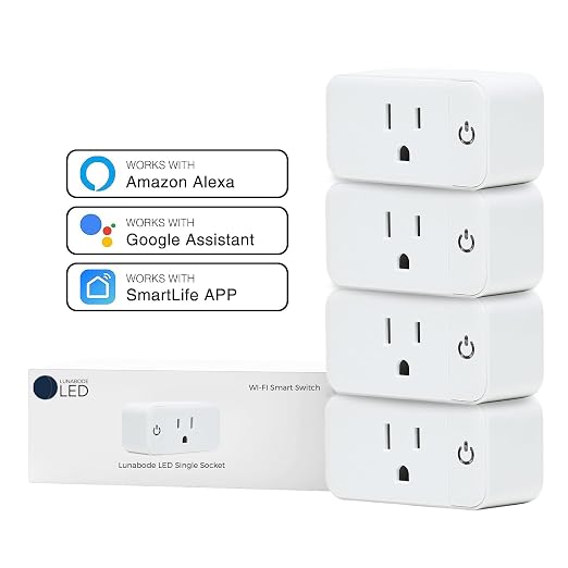 4 Pack Smart Home Wi-Fi Plugs - Alexa & Google Home Compatible, White, Toggle Switch, Automatic Operation