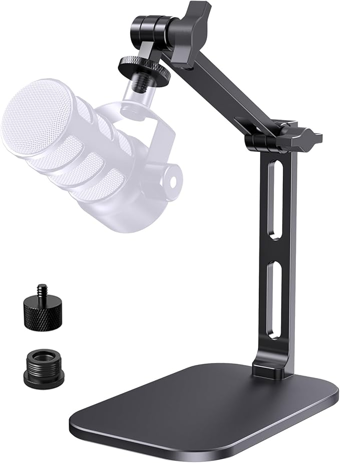 Heavy-Duty Desk Mic Stand, Max Load 2.68 lb Compatible with Rode Podmic, Blue Yeti, Shure and More Mics, Perfect for Small Space Home Office Streaming Setup, Black (up to 1220g)