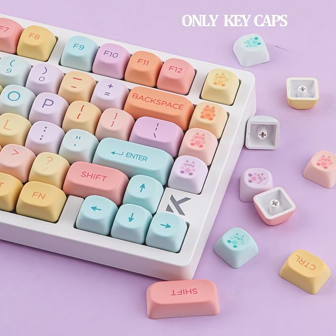 PBT Keycaps 131 Keys MOA Profile Keycaps, Macaron Cute Keycap Dye-Sublimation Custom Candy Keycap Set for Cherry Gateron MX Switches Mechanical Keyboards