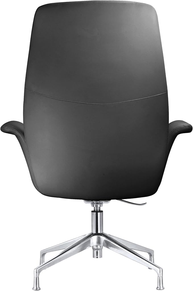 LeisureMod Mid-Century Modern Swivel Office Chair, Adjustable Height with Faux Leather Seat and Aluminum Frame (Black, Single)