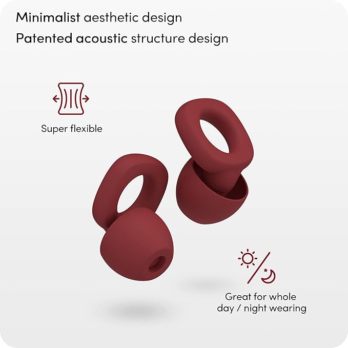 Audree Soft Ear Plugs for Noise Reduction, Reusable Flexible Earplugs for Sleep, Travelling, Focus, Study & Noise Sensitivity, 28dB Noise Cancelling, 8 Silicone Ear Tips in XS/S/M/L, Red