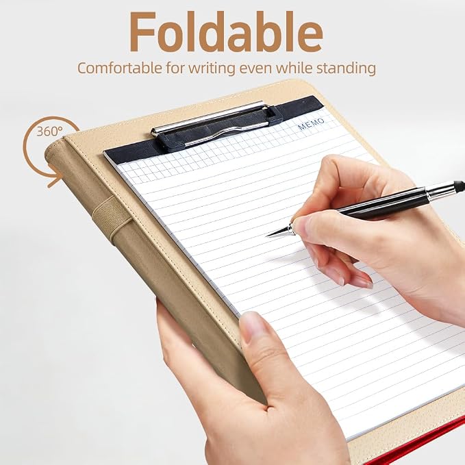 PU Leather A4 Clipboard Portfolio, Resume Padfolio Business Case | Features 25 memo sheets & pen holder. Durable PU leather for job interviews, office meetings & travel. Professional & sleek.