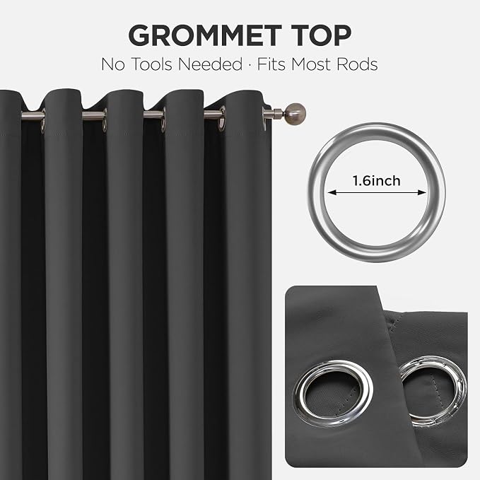 Joydeco Blackout Patio Sliding Door Curtains 108 Inches Long, Grommet Privacy Room Divider Curtains, Extra Wide Thermal Blackout Drapes for Bedroom Living Room (Grey, 70Wx108L, 1 Panel)