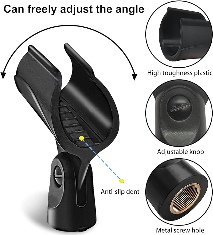 Universal Microphone Clip Holder, Comes with 5/8" Male to 3/8" Female Screw Adapter Suitable for Handheld Microphones, 2-Pack