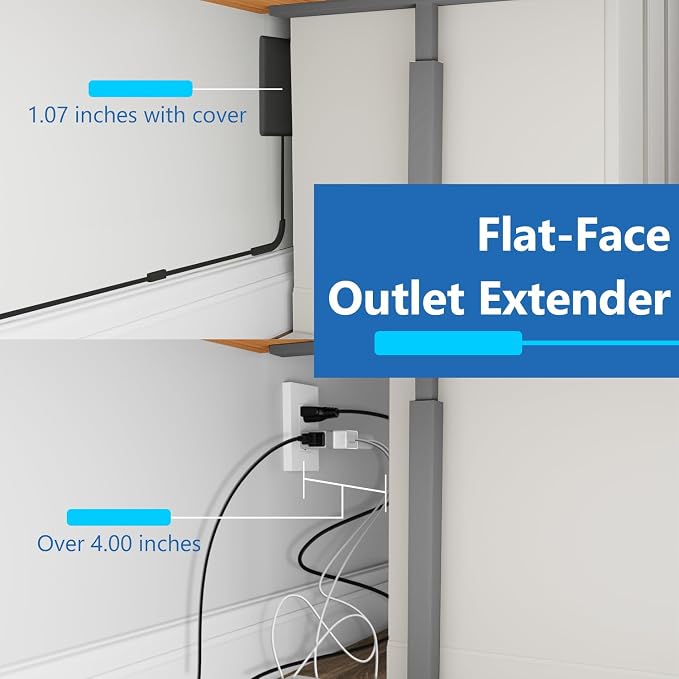 LIDER Outlet Extender with 3 Receptacles, 12W USB-A & USB-C, Ultra-Thin Wall Plate Plug with Cord Extender, 3-Outlet Power Strip, Flat-Face, 3ft Cord, 1625W, ETL Listed, Matte Black, 2-Pack