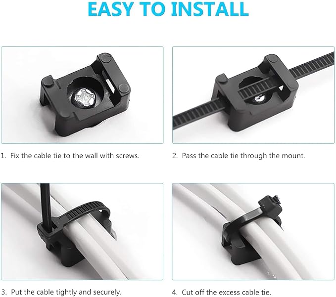 Cable Tie Mounting,100 Pcs Zip Tie Base,5 mm(M5) Screw Hole, 23x16x9(L*W*H) mm Cord Tie Mount Wire Tie Holder Fix Bottom Wire Management for Home/Office/Outdoor/Garden