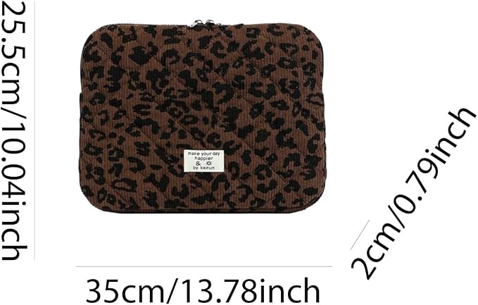 Cute Bow Puffy Laptop Sleeve 13-15 Inch Cute Quilted Laptop Protective Case Padded Bow Computer Sleeve for MacBook (Leopard Coffee, 13inch)