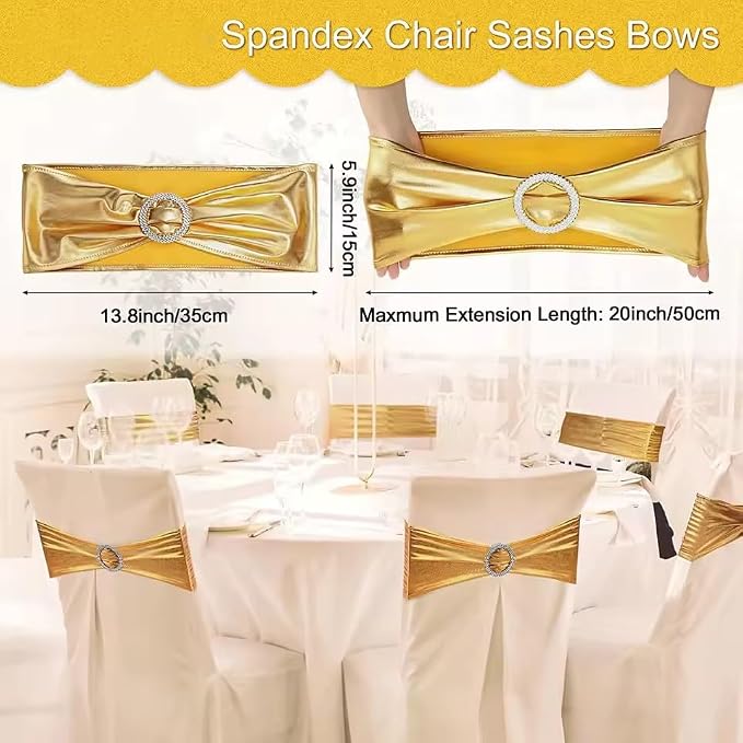 Tvoip 10PCS Chair Cover Stretch Band with Buckle Slider Sashes Bow Wedding Banquet Chair Decoration (Metallic Gold)