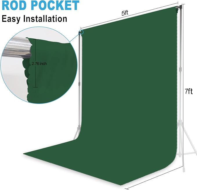 Dark Green Backdrop for Photoshoot, Professional Photo Backdrop Background Curtain for Product Photography, Portraits, Wedding, Party, Live Streaming Video Recording 5X7 FT (Background Only)