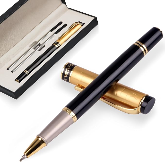 Luxury Gel Ballpoint Pens,Personalized Black Ink Pen Set with 2 Pcs Extras Replaceable Metal Refills, Ultra-Smooth Writing Experience, Perfect for Gifts,Business,Office