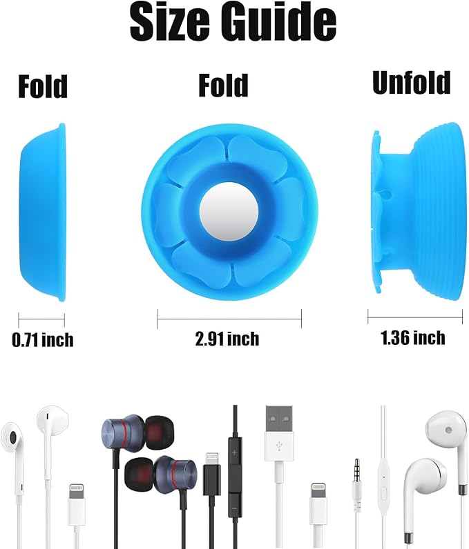 MAIRUI Wired Earbud Case Earphone Headphone Cord Organizer Earbuds Wrap Soft Silicone Magnetic Holder Storage Tangle Free Cable Winder(Blue)