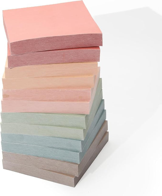 QILIMA Pastel Square Sticky Notes, 3" x 3", 12 Pads (100 Sheets/Pad) | Residue-Free Self-Adhesive Memo, Soft Pastel Colors, Smooth Writing for School, Office & Daily Planning Reminders