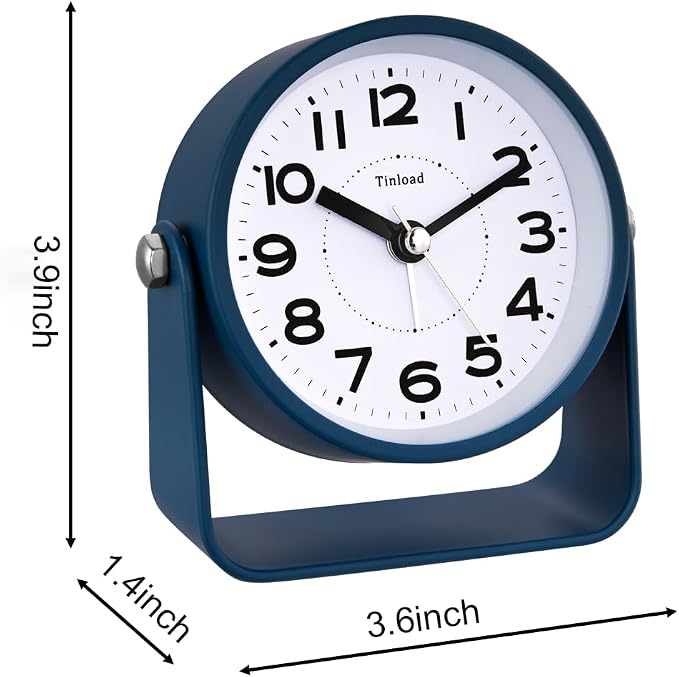 Tinload Analog Alarm Clock for Bedroom, Silent Non-Ticking Quartz Movement, Battery Operated with Snooze & On-Demand Light, Bedside Desk Table Clock, Ideal for Home,Office (Blue)