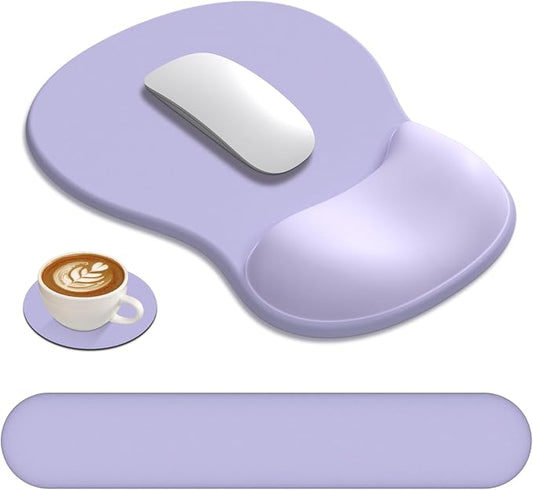 AKIT Ergonomic Mouse Pad and Keyboard Wrist Rest Set,Memory Foam,Purple | 3-in-1 Set Includes Mouse Pad and Keyboard Wrist Rest Memory Foam for Comfort Non-slip Base Suitable for Home Office Gaming