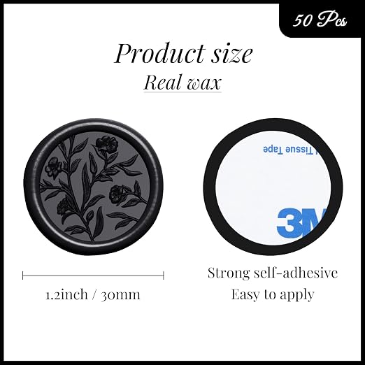 UNIQOOO Wax Seal Stickers - 3D Floral Wedding Invitation Envelope Seal Sticker, 50 Pcs Self- Adhesive Flower Black Stickers, Perfect for Invitation, Christmas, Gift Wrapping