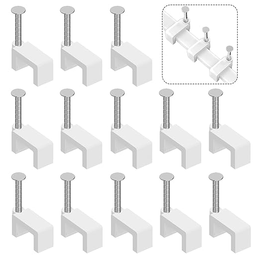 Easytle 200 Pcs 8mm Cable Clips Nail in Flat Ethernet Cable Wall Clips for Cords Cat5/Cat5e/Cat6/Cat7 RJ45 Coax Speaker Wire