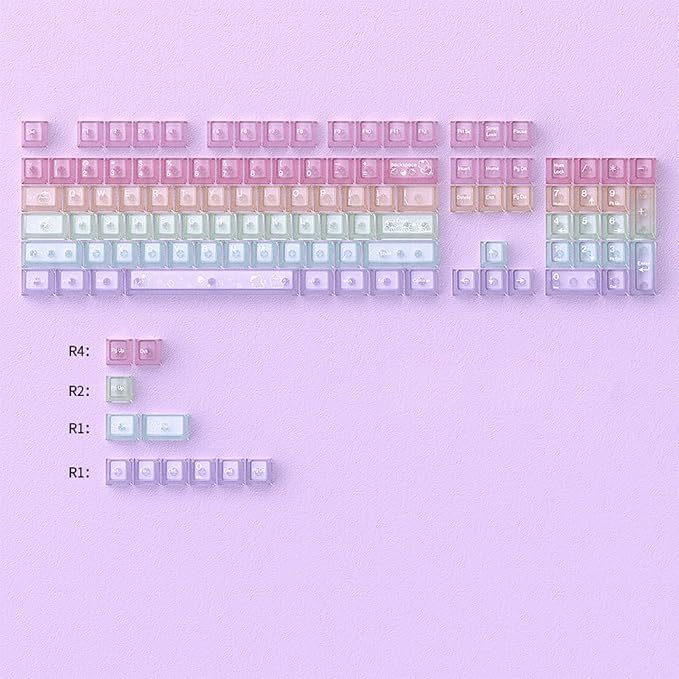 115 Keys Rainbow Keycaps, PC Translucnt Backlit Custom Keycap Set for Cherry Profile, Cute Frosted Clear Key Caps for MX Switches Mechanical Gaming Keyboard