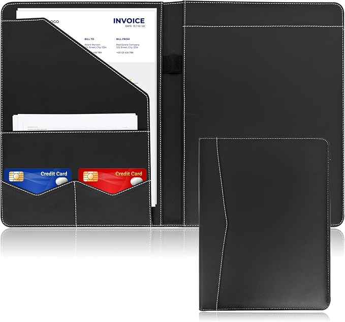 Professional Padfolio Portfolio Folder – Faux Leather Resume Organizer with Document Pockets, Card Slots & Pen Holder – Interview Folder for Job Seekers, Students & Office Meetings