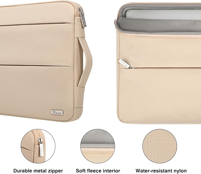 Voova 13 13.6 Inch Laptop Sleeve Case Compatible with MacBook Air 13 M1/M2/M3/M4 2020-2025, MacBook Pro 13/14, IPad Air/Pro 13, Waterproof Slim Computer Bag Cover with Handle, Apricot