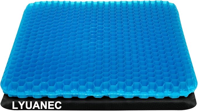 LYUANEC Gel Seat Cushion for Long Sitting - 18.5" x 17" x 1.4" (Large＆Soft) | Gel Cushion for People Over 100 lbs, Pressure Relief Cushions for Office Chair, Egg Cushions for Wheelchair, Seat Pad for Car