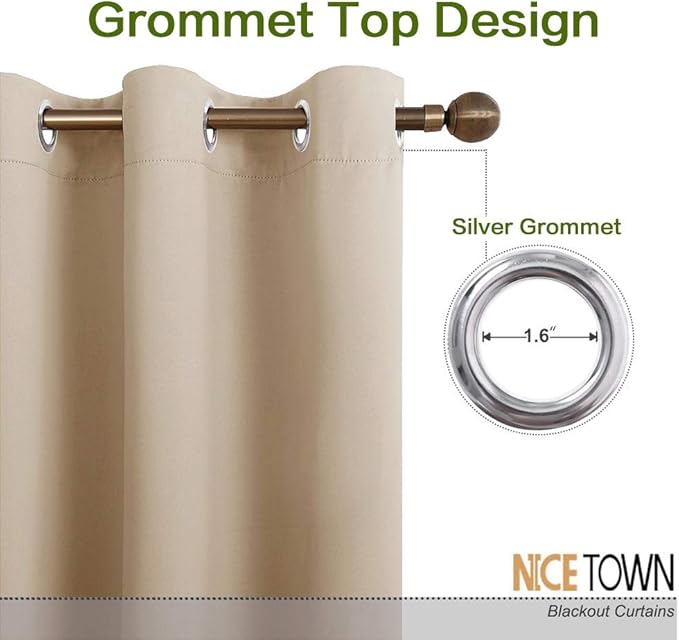 NICETOWN Room Darkening Blind Shade for Kids Bedroom Triple Weave Home Decoration Light Blocking Solid Ring Top Drape for Small Window (Biscotti Beige, Single Panel, 42 x 72 inch)