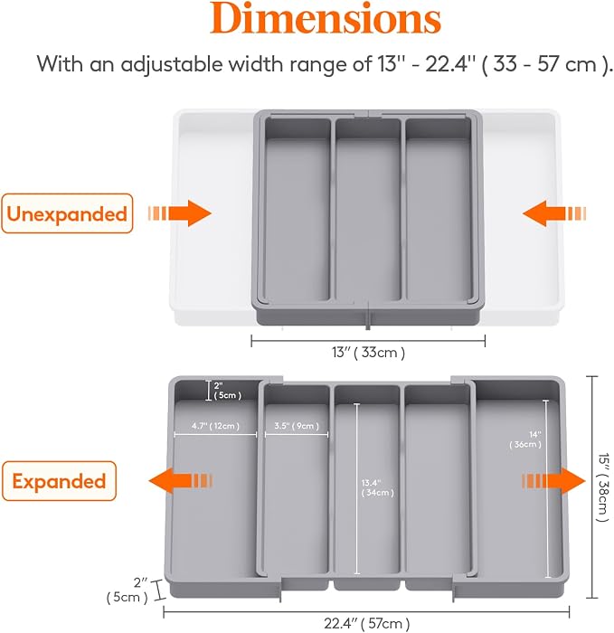 Lifewit Utensil Organizer for Kitchen Drawers, Expandable Cooking Utensil Tray, Adjustable Cutlery Silverware Flatware Holder, Plastic Spatula Tools Storage Divider, 13-22 x 15", Gray