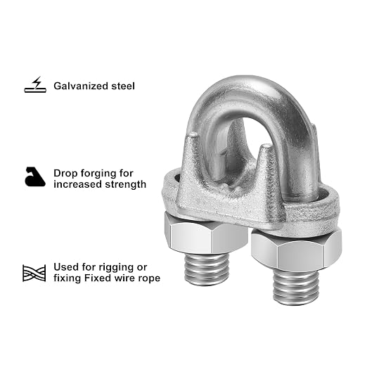 20Pcs 3/8" M10 Wire Rope Clip Cable Clamps Galvanized high Quality Steel Material, U-Bolt Saddle Fasteners - can be Used for Tent Ropes, Wire Ropes, Wire and Cable, clotheslines